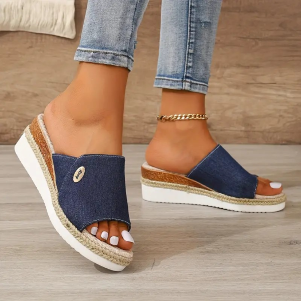 Women's Solid Color Platform Sandals, Slip On Comfy Summer Slides Shoes, Versatile Wedge Casual Shoes - Image 3