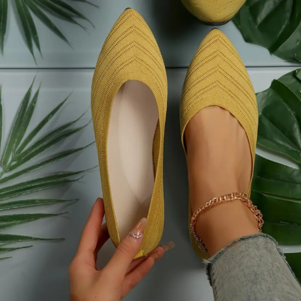 Women's Pointed Toe Flat Shoes, Solid Color Knitted Slip On Shoes, Casual Breathable Ballet Flats - Image 3