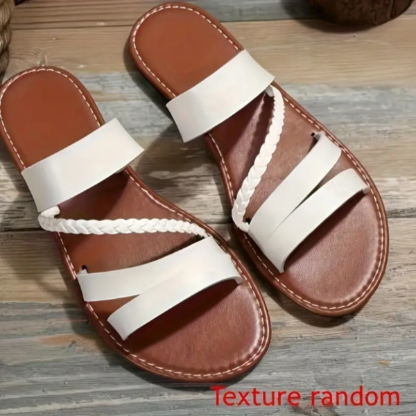 Women's Braided Flat Slide Sandals, Open Toe Faux Leather Non Slip Shoes, Casual Outdoor Beach Slides for Holiday - Image 3