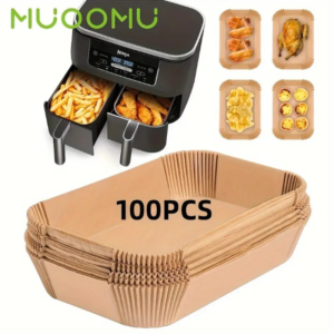 50pcs/100pcs Air Fryer Disposable Paper Liners, Rectangle, Kitchen Accessories, Non-Stick Parchment Paper For Ninja Dual Air Fryer, Air Fryer Accessories, Oil Proof & Water Proof Eid Al-Adha Mubarak