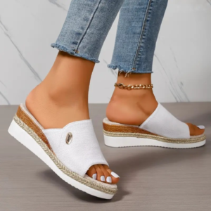Women's Solid Color Platform Sandals, Slip On Comfy Summer Slides Shoes, Versatile Wedge Casual Shoes