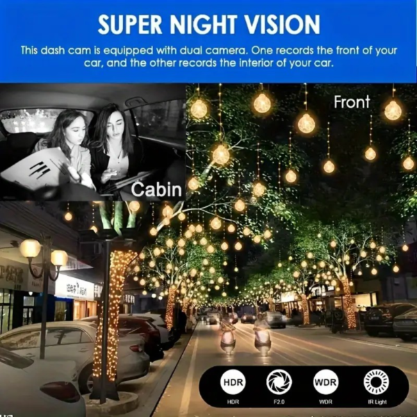 1080P Dual Camera Dash Cam For Cars With IR Night Vision, Loop Recording, And Wide Angle Lens - 3.16 Inch IPS Screen - Image 3