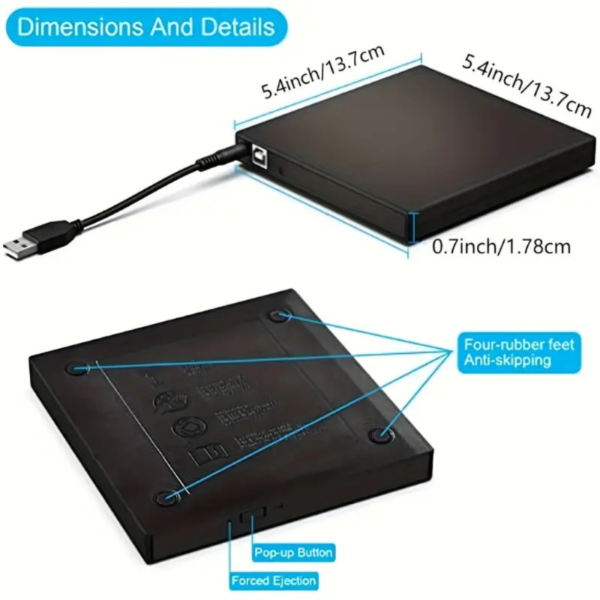 External CD DVD Drive, USB 2.0 Slim Protable External CD-RW Drive DVD-RW Burner Writer Player For Laptop Notebook PC Desktop Compute - Image 5
