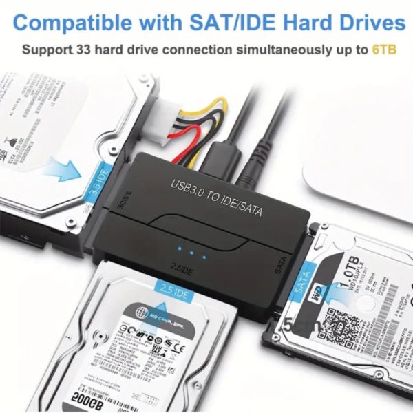 USB 3.0 To SATA IDE Hard Drive Reader, Ultra Recovery Converter Universal Hard Drive Adapter Kit For 2.5/3.5 Inch SATA And IDE HDD SSD, Include 12V/2A Power Adapter - Image 5