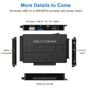 USB 3.0 To SATA IDE Hard Drive Reader, Ultra Recovery Converter Universal Hard Drive Adapter Kit For 2.5/3.5 Inch SATA And IDE HDD SSD, Include 12V/2A Power Adapter