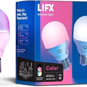LIFX Color A19 800 lúmenes, miles de millones de colores y blancos, bombilla LED inteligente Wi-Fi, no requiere puente, funciona con Alexa, Hey Google, HomeKit y Siri (paquete de 2