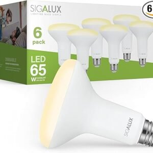 Sigalux Luces de inundación LED regulables, bombillas BR30, 650LM 2700K blanco suave, base E26, certificación UL, paquete de 6