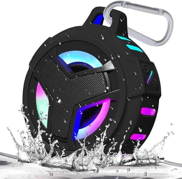 EBODA Altavoz de ducha Bluetooth, altavoces Bluetooth portátiles, altavoz inalámbrico impermeable IP67 con luz LED, flotante, 2000 mAh, estéreo inalámbrico verdadero para kayak, playa, regalos unisex
