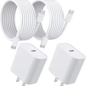 Cargador USB C para iPhone 15, paquete de 2 enchufes de carga rápida USB C de 20 W PD con cable USB C a C de 6 pies para iPhone 15/15 Plus/15 Pro/15 Pro Max, iPad Pro/Air/Mini tipo C Series y más