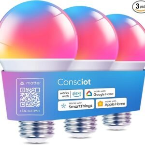 Consciot Bombillas inteligentes, bombilla LED WiFi Bluetooth que cambia de color, sincronización de música, bombilla inteligente equivalente a 60 W, bombillas A19 E26 RGBTW