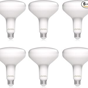 Bombilla LED BR40 regulable de 12 W, equivalente a 75 W, luz blanca suave de 2700 K, lámpara de ahorro de energía para oficina/hogar, base de tornillo E26, 6 unidades