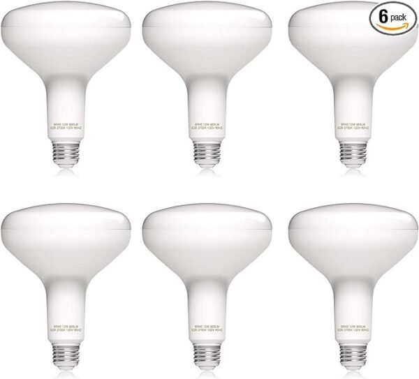 Bombilla LED BR40 regulable de 12 W, equivalente a 75 W, luz blanca suave de 2700 K, lámpara de ahorro de energía para oficina/hogar, base de tornillo E26, 6 unidades