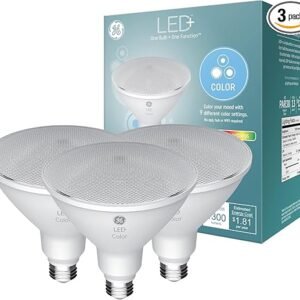 GE LED+ PAR38 - Bombillas LED para exteriores que cambian de color con control remoto, 15 vatios, reflector nominal para exteriores (paquete de 3)
