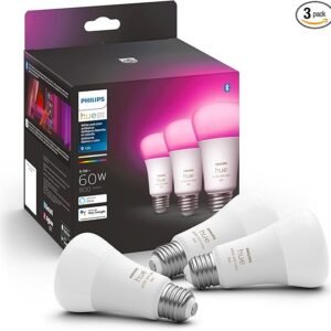 Philips Hue - Bombilla LED inteligente A19 de 60 W, luz ambiente blanca y de color, paquete de 3, 800 lúmenes, E26, interior, control con aplicación Hue, Alexa, Google Assistant y Apple Homekit