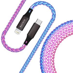 Cargador rápido para iPhone, certificado MFi de 3.3 pies, color RGB con luz gradual USB tipo C a Lightning, cable de carga trenzado de cobre fuerte para iPhone 14 13 12 11 Pro Max XR XS X 8 7