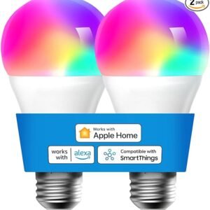 meross Bombilla inteligente, bombillas LED WiFi inteligentes compatibles con Apple HomeKit, Siri, Alexa, SmartThings, regulable E26 Multicolor 2700K-6500K RGBWW, 900 lúmenes equivalente a 60 W,