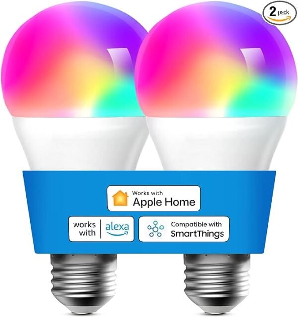 meross Bombilla inteligente, bombillas LED WiFi inteligentes compatibles con Apple HomeKit, Siri, Alexa, SmartThings, regulable E26 Multicolor 2700K-6500K RGBWW, 900 lúmenes equivalente a 60 W,