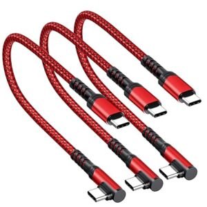 Paquete de 3 cables cortos USB C a USB C de 1 pie, 60 W tipo C de carga rápida en ángulo recto para iPhone 15/15 Pro/15 Plus/15 Pro Max/Samsung S23/S23+/S23 Ultra/S22/S21/MacBook Pro/iPad Pro/Tablet
