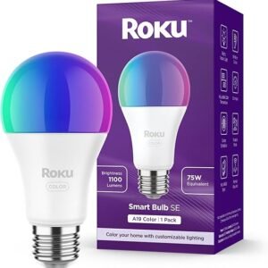 Roku Bombillas inteligentes (color, 1 unidad) – Bombillas de color A19 regulables con brillo y temperatura ajustables – Bombillas inteligentes WiFi que funcionan con voz, Alexa y Google Assistant –