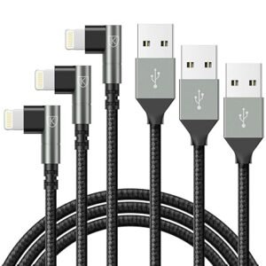 Cargador de iPhone de 90 grados de 6 pies, [certificado Apple MFi], paquete de 3 cables de carga rápida, nailon trenzado de ángulo recto de 6 pies para iPhone 14/13/12/11/Pro/Max/Mini/X/Plus/8/7/6/5S/SE/Plus/iPad