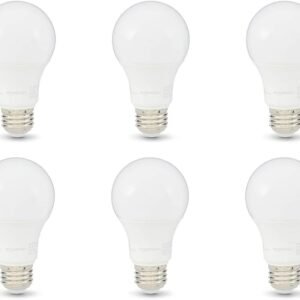 Foco LED A19, equivalente a 75 W, eficiencia energética, 12 W, base estándar E26, blanco suave 2700 K, regulable, vida útil de 10,000 horas, paquete de 6