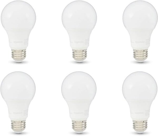 Foco LED A19, equivalente a 75 W, eficiencia energética, 12 W, base estándar E26, blanco suave 2700 K, regulable, vida útil de 10,000 horas, paquete de 6