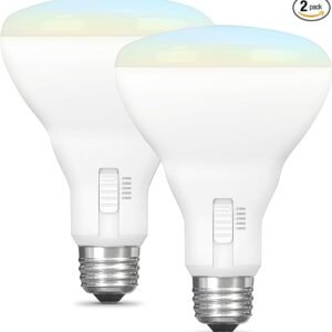 Feit Electric BR3065DM5CCTCA15K/2 - Bombilla LED BR30, equivalente a 65 W, regulable, 5CCT, base mediana E26, 90 CRI, 650 lúmenes, bombillas empotradas con interruptor en bombilla,
