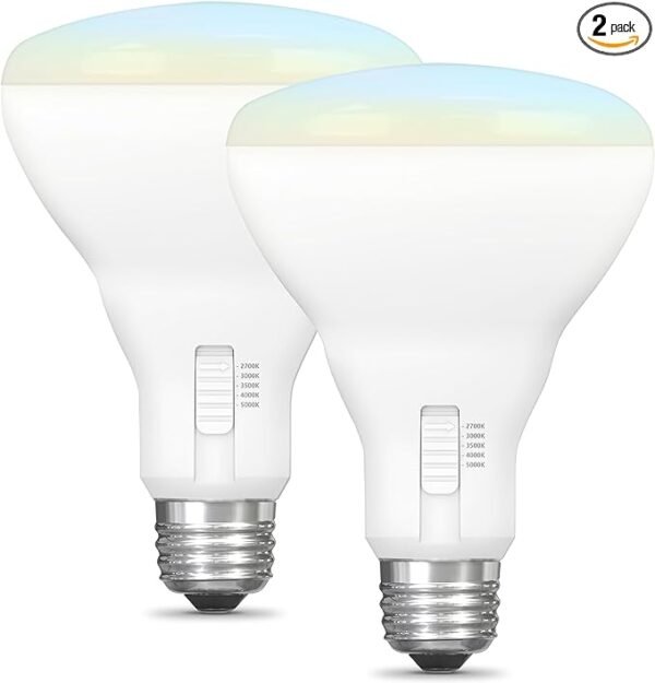 Feit Electric BR3065DM5CCTCA15K/2 - Bombilla LED BR30, equivalente a 65 W, regulable, 5CCT, base mediana E26, 90 CRI, 650 lúmenes, bombillas empotradas con interruptor en bombilla,