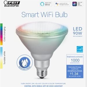 Feit Electric PAR38/RGBW/CA/AG - Bombilla LED inteligente RGBW de 90 W, WiFi de 2.4 GHz, no requiere concentrador, cambio de color y sintonizable, blanco, regulable, Alexa o Google Assistant PAR38