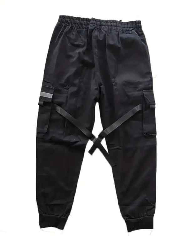 Trendy Solid Cargo Pants, Men's Multi Flap Pocket Trousers, Loose Casual Outdoor Pants, Men's Work Pants Outdoors techwear Hip Hop Style - Image 5