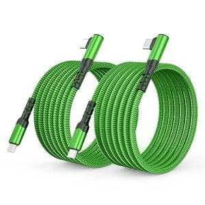Paquete de 2 cables USB C a USB C de 60 W, 10 pies + 10 pies en ángulo recto de 90 grados, cargador USB tipo C, cable de carga rápida para iPhone 15/15 Pro/15 Pro Max/Samsung S23/S22, MacBook, puerto