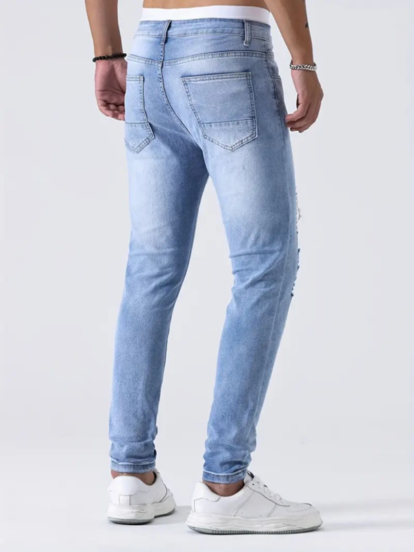 Premium Mens Ultra-Slim Ripped Jeans - Fashion-Forward Distressed Denim Pants with Medium Stretch for Casual Street Style - Image 5