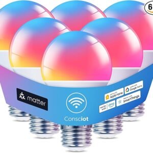 Consciot Bombillas inteligentes, bombilla LED WiFi Bluetooth que cambia de color, bombillas A19 E26 RGBTW que funcionan con Alexa/Google Home/Apple Home/Siri, sincronización de música, bombilla