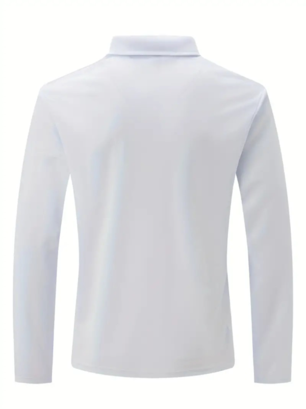 Casual Solid Men's Long Sleeve Zipper Lapel Shirt With Chest Pocket, Spring Fall Outdoor - Image 3
