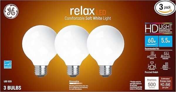 GE Lighting 36948 Bombilla de acabado transparente Refresh HD regulable G25 Globo decorativo 4.5 (reemplazo de 40 W)
