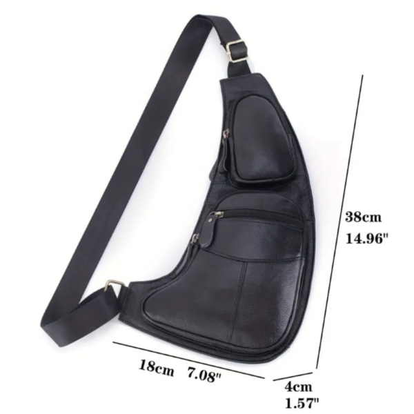 Rugged Vintage Leather Sling Bag - Fashionable Zippered Crossbody Style with Adjustable Strap - Versatile Unisex Bag for Daily Adventures - Image 2