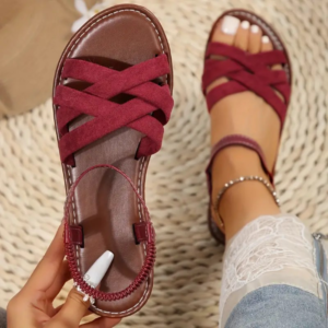 Womens Solid Color Flat Sandals - Comfortable Cross-Strap Beach Shoes - Lightweight, Durable Elastic Band for All-Day Summer Style