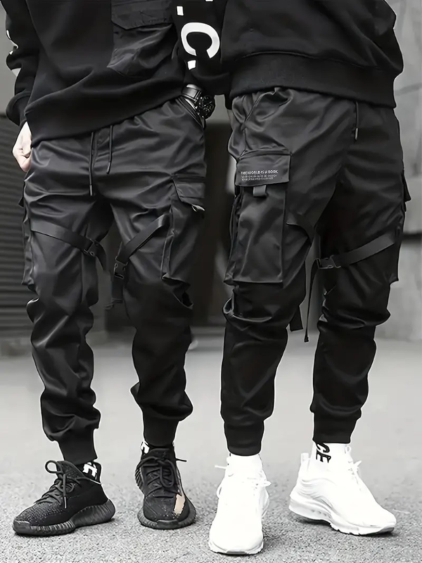 Trendy Solid Cargo Pants, Men's Multi Flap Pocket Trousers, Loose Casual Outdoor Pants, Men's Work Pants Outdoors techwear Hip Hop Style