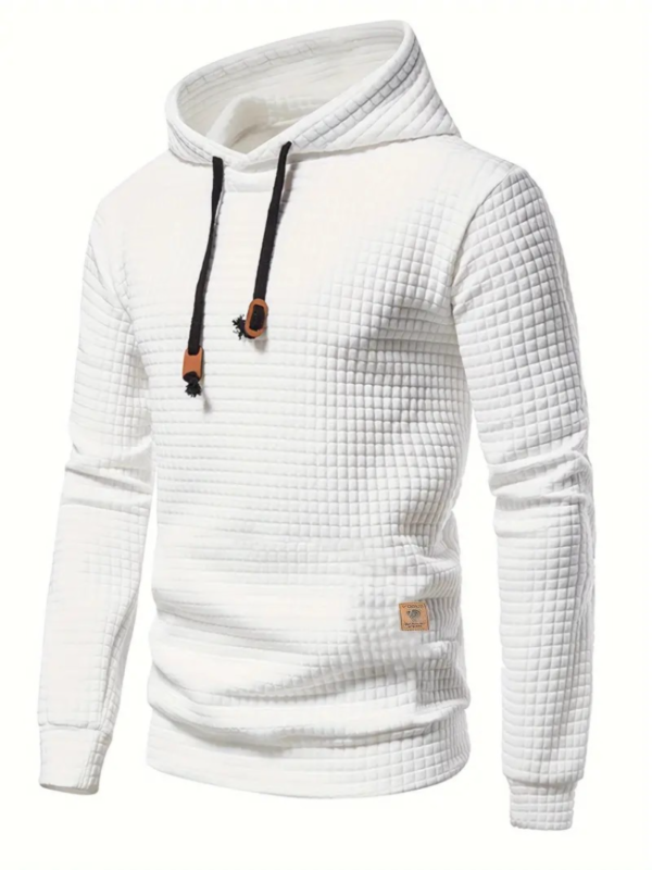 Waffle Pattern Solid Hoodie, Cool Hoodies For Men, Men's Casual Pullover Hooded Sweatshirt Streetwear For Spring Fall, As Gifts - Image 4