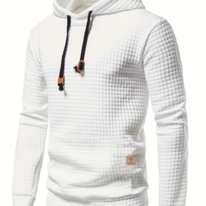 Waffle Pattern Solid Hoodie, Cool Hoodies For Men, Men's Casual Pullover Hooded Sweatshirt Streetwear For Spring Fall, As Gifts