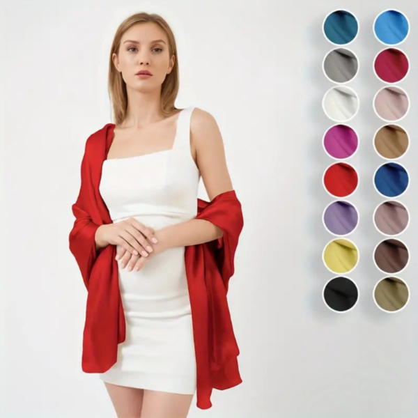 Elegant Solid Color Satin Scarf Simple Basic Soft Smooth Scarf Casual Dating Decoration Shawl For Women - Image 3