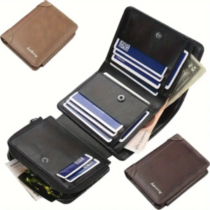 1pc Men's Short Multi-Card Slots Three-fold Zipper Coin Pocket Wallet Fashion Thin Card Bag Give Gifts To Men On Valentine's Day