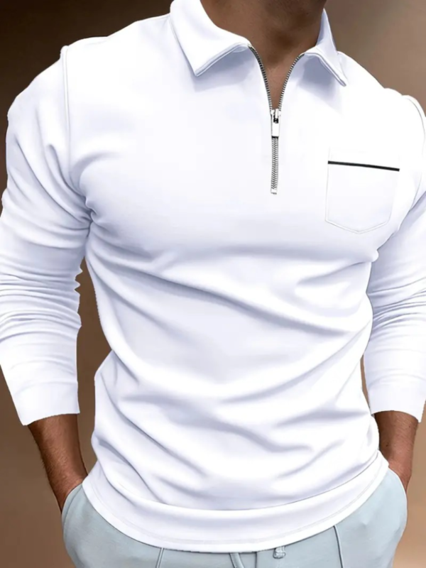 Casual Solid Men's Long Sleeve Zipper Lapel Shirt With Chest Pocket, Spring Fall Outdoor - Image 4