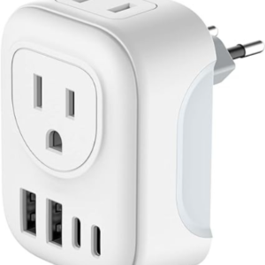 Travel Plug Adapter, VYLEE International Plug Adapter with 4 AC Outlets 2 USB Ports (2 USB C Port), Type C Power Adaptor Charger for The US to Most of Europe Iceland Spain Italy France Germany