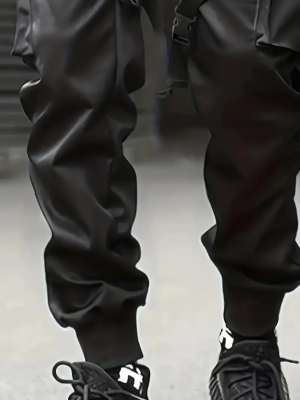 Trendy Solid Cargo Pants, Men's Multi Flap Pocket Trousers, Loose Casual Outdoor Pants, Men's Work Pants Outdoors techwear Hip Hop Style - Image 2