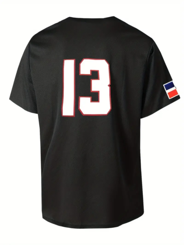 Mens Retro DOMINICANR V-neck Shirt - Vibrant Embroidered Logo, Short Sleeve, Loose Fit - Perfect Summer Baseball Style Jersey - Image 2