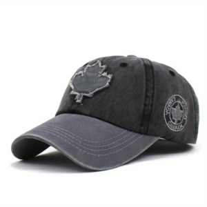 Vintage Washed Cotton Baseball Cap with Maple Leaf Patch, Adjustable Outdoor Sun Hat for Men & Women, Unisex Summer Casual Sports Cap