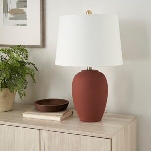 Nourison 23" Rust Orange Ceramic Pot Table Lamp for Bedroom, Living Room, Dining Room, Office, with White Tapered Drum Shade