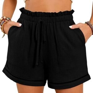 Dokotoo Pantalones cortos casuales para mujer, de cintura alta, a la moda, para playa, crucero, lindos y cómodos, con 2 bolsillos, S-XL