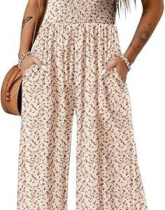 Dokotoo Overol casual suelto de una pieza para mujer, sin mangas, estampado de pierna ancha, pantalón largo con bolsillos